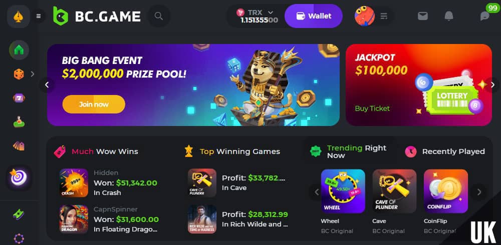 BC.game casino UK Bitcoin